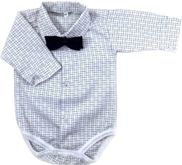 KOSZULOBODY białe w szarą krateczkę 62 cm +2m