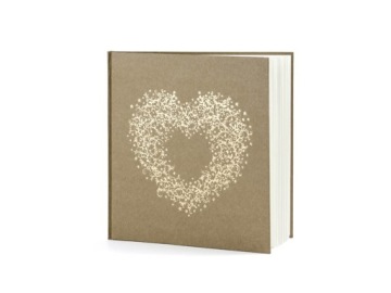 Книга побажань рустикальна, 20,5 x 20,5 см, 22 листівки, весілля, коричнева з серцем