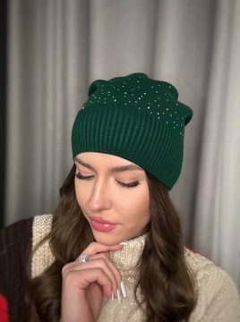 CZAPKA DAMSKA CEKINY MODNA ELEGANCKA CIEPŁA WIOSNA JESIEŃ BEANIE KOLOR 2921