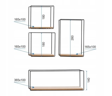 Półka Ścienna Metal MDF Zestaw 7 szt LOFT