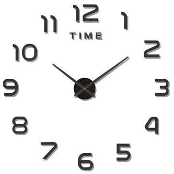 Duży Zegar Ścienny Regulowany 60-130cm Loft 3D Naklejany na Ścianę Cichy