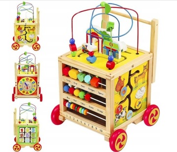 ДЕРЕВЯННЫЕ ХОДКИ PUSH ОБРАЗОВАТЕЛЬНЫЙ КУБ 6в1 часы-мула деревянные кубики