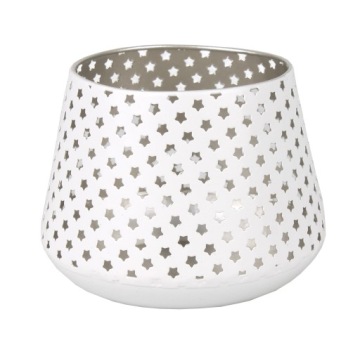 AŻUROWY BIAŁY LAMPION METALOWY W GWIAZDKI