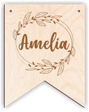 Деревянный вымпел с именной гирляндой ТАБЛИЧКА имя дня рождения один год