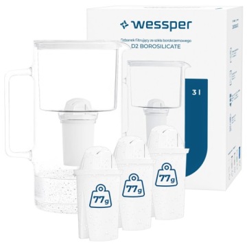 Filtrační konvice skleněná Wessper 3 l bílá 4 x filtr aquaclassic