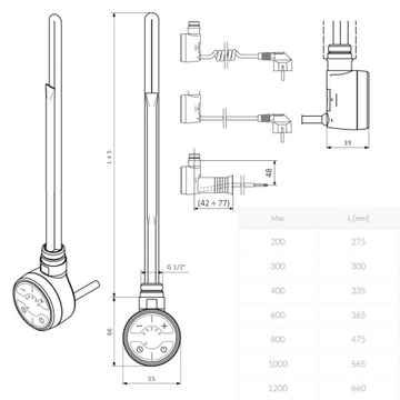 biała grzałka do grzejnika łazienkowego MOA 300W