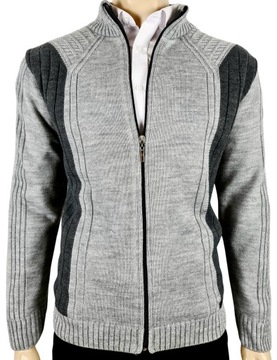 Rozpinany sweter N58 wzór wyszczuplający sylwetkę PRODUKT POLSKI szary 4XL