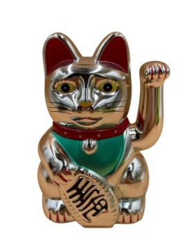 Японская кошка Maneki-Neko Китайское счастье 15 см SILVER