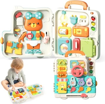 Vzdělávací tabule Montessori interaktivní senzorický panel v kufříku W112