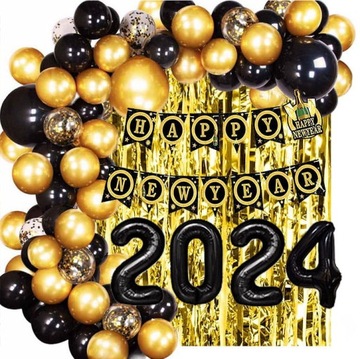 ZESTAW DEKORACJI BALONY SYLWESTER NOWY ROK 2024 79SZT