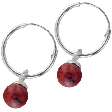 VERSIL kolczyki koła 14 mm kulki koralowiec SREBRO