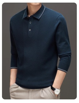 Fall Winter Men Polo Shirt Slim Long Sleeve Sweate