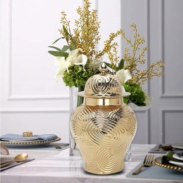 Wazon ceramiczny Słoik na imbir z pokrywką Delikatna złota fala Rozmiar S 34,5x19,5cm