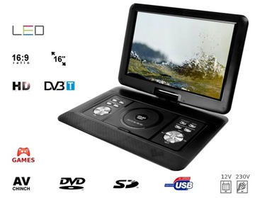 ТВ-КОНСОЛЬ ПОРТАТИВНЫЕ ИГРЫ DVD-ЭКРАН 16 USB SD DVBT2