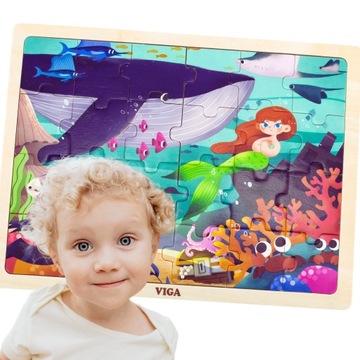PUZZLE DREWNIANE UKŁADANKA MONTESSORI EDUKACYJNE NA PODKŁADCE VIGA MORZE