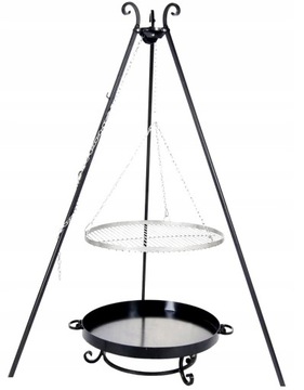 GRILL OGRODOWY TRÓJNÓG RUSZT INOX+ PALENISKO 80CM