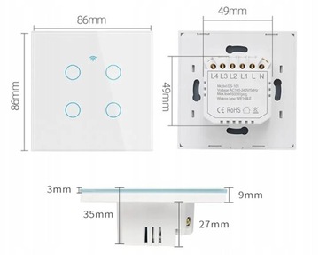 ВЫКЛЮЧАТЕЛЬ СТЕКЛЯННЫЙ WIFI ВЫКЛЮЧАТЕЛЬ СВЕТА ЧЕРНЫЙ ОДИНОЧНЫЙ TUYA SMART FI60