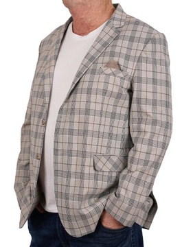 MARYNARKA MĘSKA BEŻOWA W KRATĘ CASUAL WIZYTOWA ELEGANCKA TURECKA DUŻA 66