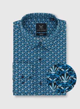 Granatowa koszula męska w niebieski wzór 100% bawełna PAKO LORENTE M