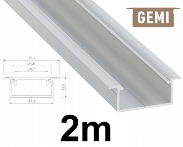 PROFIL DO TAŚM LED SZEROKI NA 2 TAŚMY LED GEMI WPUSZCZANY SREBRNY 2M