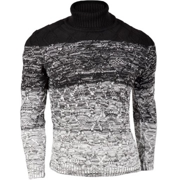 Sweter Męski Gruby Ciepły Golf Stójka Komin Ombre Cieniowany