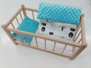 DREWNIANE ŁÓŻECZKO DLA LALEK + POŚCIEL MINKY