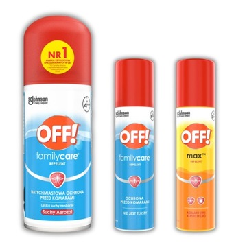 AEROZOLE PRZECIW KOMAROM OFF! MAX + FAMILY CARE 3X100ML SKUTECZNA OCHRONA