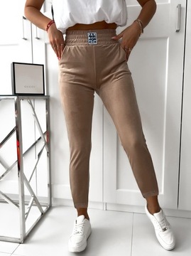 Spodnie dresowe welur DRESY welurowe szeroki pas EH162 czarny M/L