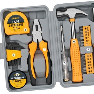Zestaw narzędzi domowych 24 szt. z futerałem do przechowywania młotek do naprawy domu ręka żółty
