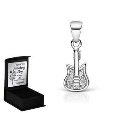 Wisiorek srebrny gitara z cyrkoniami srebro 925 PREZENT Z GRAWEREM
