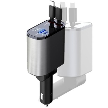 SZYBKA MOCNA ŁADOWARKA SAMOCHODOWA 120W Z KABLE LIGHTNING 2.4A I USB-C 3A