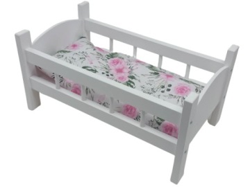 DUŻE ŁÓŻECZKO DREWNIANE dla lalek POŚCIEL 3 EL.