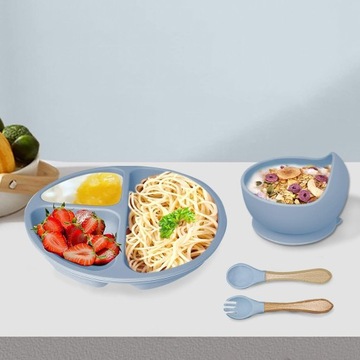 Силиконовая тарелка на присоске Набор столовых приборов 