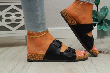 ЖЕНСКИЕ СТИЛЬНЫЕ ЧЕРНЫЕ ПРОБКОВЫЕ ШЛЕПАНКИ