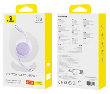 BASEUS KABEL USB-C TYP-C SZYBKIE ŁADOWANIE PRZEWÓD ZWIJANY 60W QC PD 1M