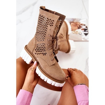 SKÓRZANE BOTKI WORKERY NICOLE JASNOBRĄZOWE 2706 40