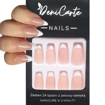 Искусственные ногти с миндальными белыми французскими классическими самим