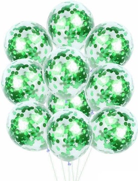 Balony duże przezroczyste zielone konfetti 12 szt