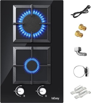 IsEasy skleněná plynová varná deska 2 hořáky 2700W/1000W 31cm Zemní plyn/propan