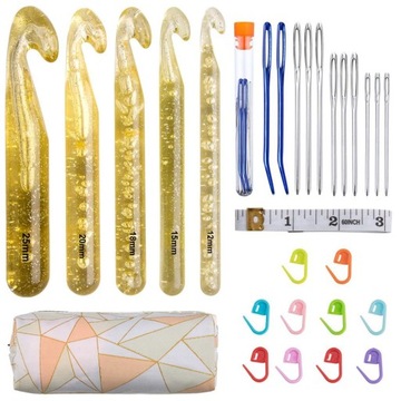 Zestaw do szydełkowania szydełka duże grube szydełka 12-25 mm etui 28 el