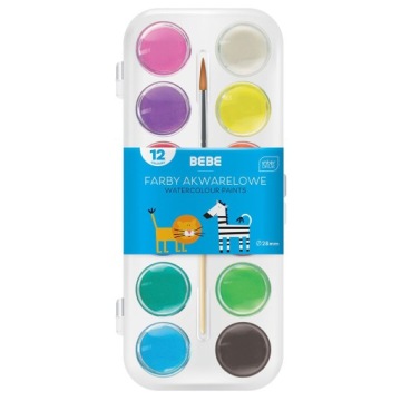 Краски акварельные INTERDRUK BEBE 12 цветов + кисть