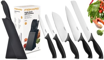 FISKARS НАБОР ИЗ 5 КУХОННЫХ НОЖЕЙ В БЛОКЕ, ОСТРЫЕ