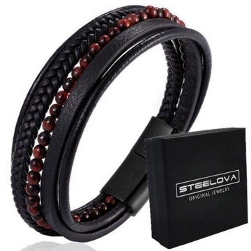 BRANSOLETKA Z RZEMYKAMI SKÓRA NATURALNA TIGER EYE