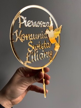 topper pierwsza komunia święta, złote lustro,imię