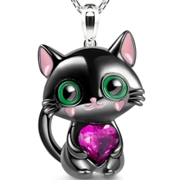 Ожерелье Kitty Cat Цепочка с кубическим цирконием Фиолетовое сердце