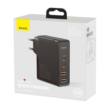 Зарядное устройство BASEUS GaN2 PRO 100 Вт, 2x USB-C/USB PD QC4 + кабель USB-C