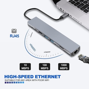 АДАПТЕР-концентратор 8-в-1 USB-C 87 Вт PD 4K HDMI SD/TF RJ45
