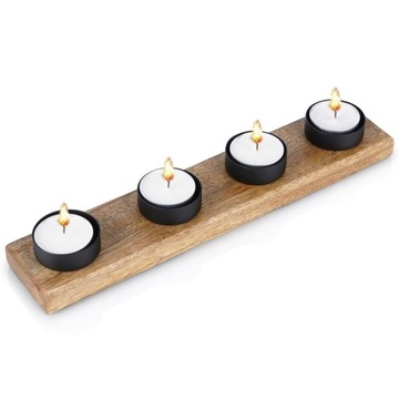 Świecznik DREWNIANY METALOWY czarny podstawka na 4 świeczki tealight