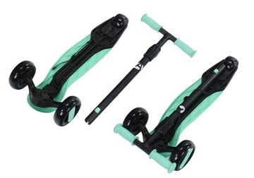 ТРЕХКОЛЕСНЫЙ СКУТЕР, БАЛЛАСТНЫЙ, СКЛАДНОЙ, СВЕТЯЩИЕСЯ КОЛЕСА, РЕГУЛИРУЕМЫЙ РУЛЕВОЙ КОЛЕСО