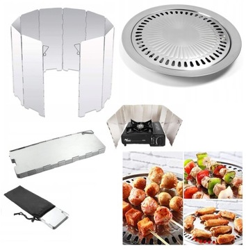 OSŁONA PRZECIWWIATROWA KUCHENKI PALNIKA SKŁADANA + NAKŁADKA GRILL 30CM STAL